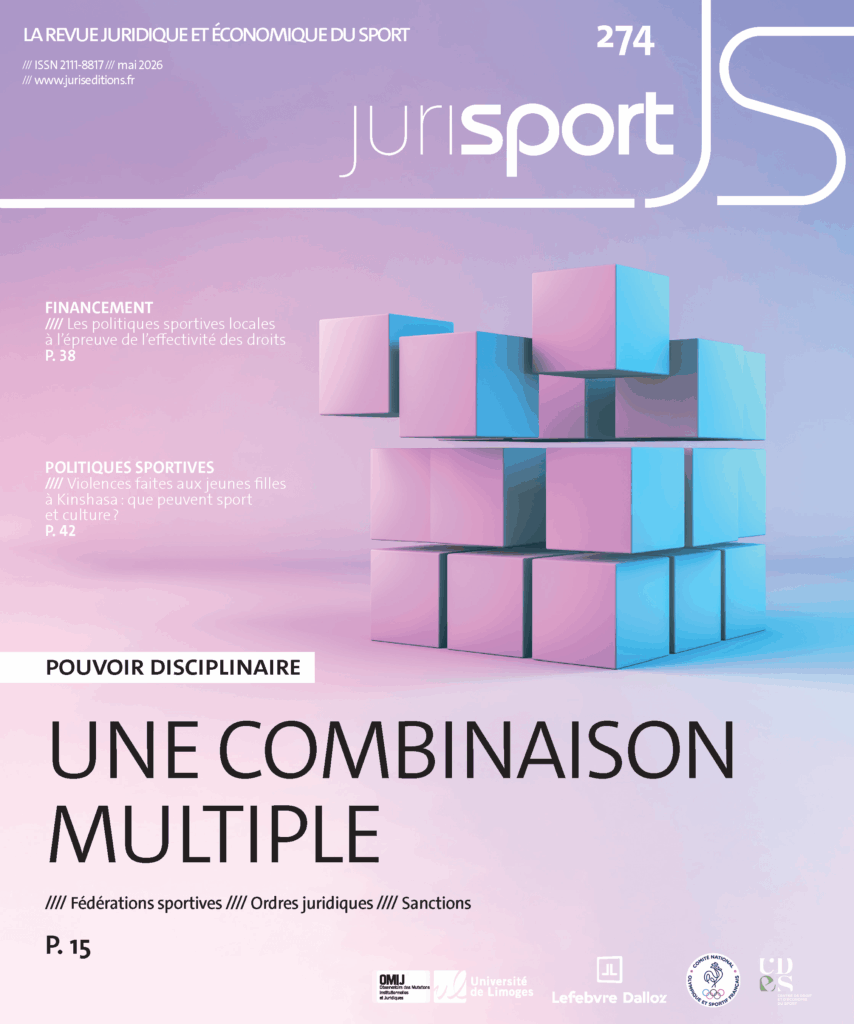 Couverture de la revue Jurisport n°274 de mai 2026 consacrée au pouvoir disciplinaire dans le sport et à la combinaison des sanctions disciplinaires.
