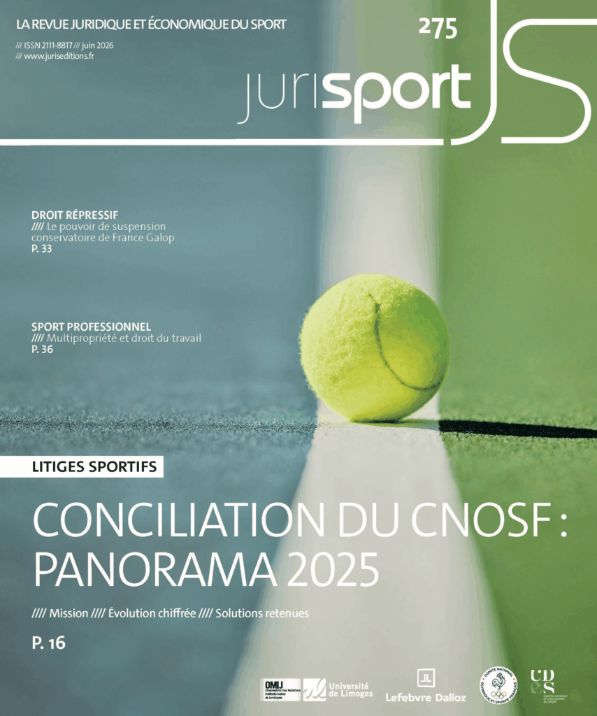 Couverture de la revue Jurisport n°275 de juin 2026 consacrée à la conciliation du CNOSF, avec un panorama des litiges sportifs traités en 2025.